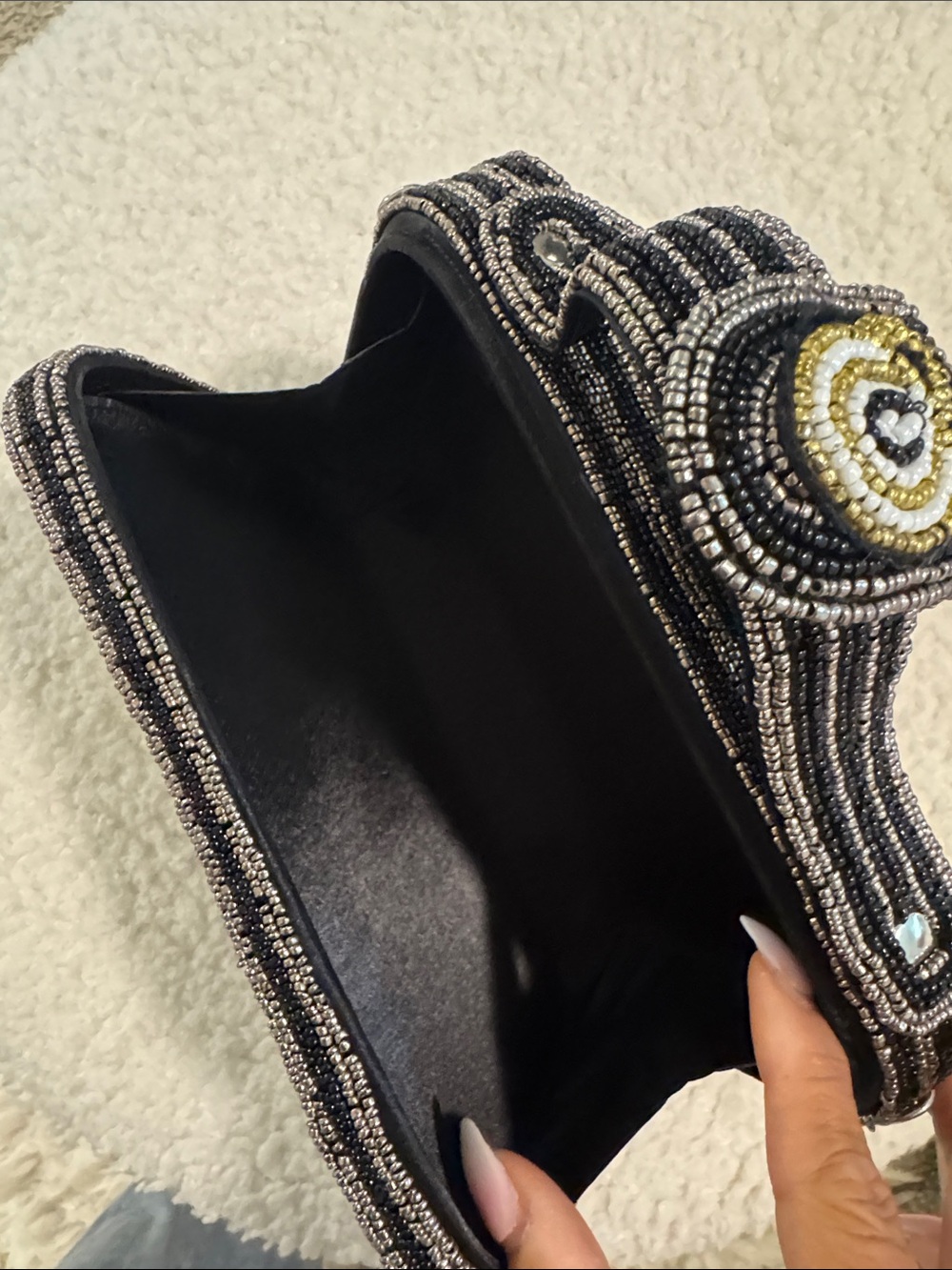 Beaded Travel Patchwork Crossbody Bag in Black - Picture 8 of 8